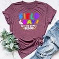 Let The Games Begin Orange Yellow Red Blue Field Day Teacher Bella Canvas T-shirt Heather Maroon