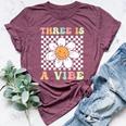 Three Is A Vibe Cute Groovy 3Rd Birthday Party Daisy Flower Bella Canvas T-shirt Heather Maroon