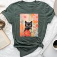 Black Cat And Flowers Cat Lover Cat Floral Cat Bella Canvas T-shirt Heather Forest