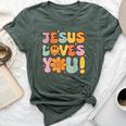 Christian Jesus Loves You Groovy Vintage Cute Kid Girl Women Bella Canvas T-shirt Heather Forest
