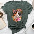 Cute Floral Calico Cat Bella Canvas T-shirt Heather Forest