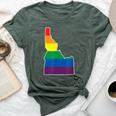 Gay Pride Flag Idaho State Map Rainbow Stripes Bella Canvas T-shirt Heather Forest