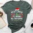 Most Likely To Drink All The Coffee Family Christmas Joke Bella Canvas T-shirt Heather Forest