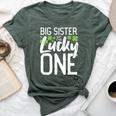 Lucky One First Birthday Big Sister Family St Patrick's Day Bella Canvas T-shirt Heather Forest