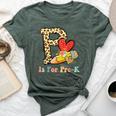 P Is For Pre K Teacher Leopard First Day Of School Bella Canvas T-shirt Heather Forest