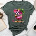 Pink Flamingo Summer Vibes Beach Palm Tree Summer Vacation Bella Canvas T-shirt Heather Forest