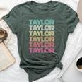 Retro First Name Taylor Girl Boy Personalized Groovy Family Bella Canvas T-shirt Heather Forest
