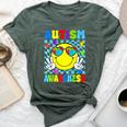 Retro Groovy Autism Awareness Hippie Smile Face Boy Girl Kid Bella Canvas T-shirt Heather Forest