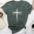 He Is Risen Pocket Christian Easter Jesus Religious Cross Bella Canvas T-shirt Heather Forest