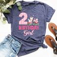 2Nd Birthday Outfit Girl Two Year Old Farm Cow Pig Tractor Bella Canvas T-shirt Heather Navy