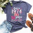 50 Year Old Made In 1974 Floral Flower 50Th Birthday Womens Bella Canvas T-shirt Heather Navy