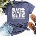 In April We Wear Blue Groovy Autism Awareness Bella Canvas T-shirt Heather Navy
