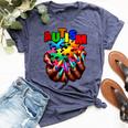 Autism Awareness Hand Black Woman Autism Mom Puzzle Piece Bella Canvas T-shirt Heather Navy