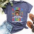 Autism Mom Raising Hero Groovy Messy Bun Autism Awareness Bella Canvas T-shirt Heather Navy