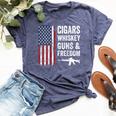 Cigars Whiskey Guns & Freedom Usa Flag 4Th Of July Back Bella Canvas T-shirt Heather Navy