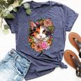 Cute Floral Calico Cat Bella Canvas T-shirt Heather Navy