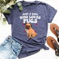 Cute Pug For Girls Dog Owner Puppy Pug Lover Bella Canvas T-shirt Heather Navy