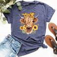 Cute Scottish Highland Cow Wearing Sunflower Bandana Heifer Bella Canvas T-shirt Heather Navy