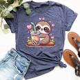 Cute Sloth Boba Bubble Milk Tea Kawaii Girls Sloth Bella Canvas T-shirt Heather Navy