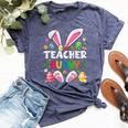 Cute Teacher Bunny Ears & Paws Easter Eggs Easter Day Girl Bella Canvas T-shirt Heather Navy