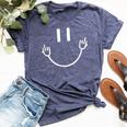Sarcastic Smile Face Middle Finger Graphic Bella Canvas T-shirt Heather Navy