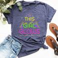 This Girl Glows Cute Girl Woman Tie Dye 80S Party Team Bella Canvas T-shirt Heather Navy