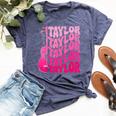 Girl Retro Taylor First Name Personalized Groovy 80'S Pink Bella Canvas T-shirt Heather Navy