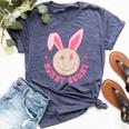 Hunny Bunny Retro Groovy Easter Leopard Smile Face Rabbit Bella Canvas T-shirt Heather Navy