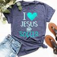 I Love Jesus And Soccer Christian Futbal Goalie Bella Canvas T-shirt Heather Navy