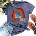 Rainbow Three Rex Retro Vintage Dinausor 3 Year Old Trex Bella Canvas T-shirt Heather Navy