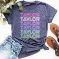 Retro First Name Taylor Girl Boy Surname Repeated Pattern Bella Canvas T-shirt Heather Navy