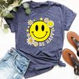 Retro Groovy Be Happy Smile Face Daisy Flower 70S Bella Canvas T-shirt Heather Navy