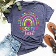 Rock The Test Test Day Teacher Testing Day Rainbow Teacher Bella Canvas T-shirt Heather Navy