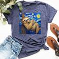 Sloth Van Gogh Style Starry Night Bella Canvas T-shirt Heather Navy