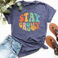 Stay Groovy Hippie Peace Sign Retro 60S 70S Women Bella Canvas T-shirt Heather Navy