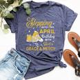 Stepping Into My April Birthday Girls Shoes Bday Bella Canvas T-shirt Heather Navy