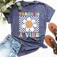 Three Is A Vibe Cute Groovy 3Rd Birthday Party Daisy Flower Bella Canvas T-shirt Heather Navy