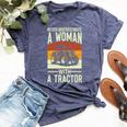 Never Underestimate A Woman With A Tractor Farmer Bella Canvas T-shirt Heather Navy