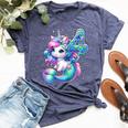 Unicorn Mermaid 4Th Birthday 4 Year Old Party Girls Outfit Bella Canvas T-shirt Heather Navy