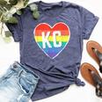 Vintage Rainbow Heart Kc Bella Canvas T-shirt Heather Navy