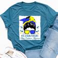 Auntie Proud Down Syndrome Awareness Woman Messy Bun Hair Bella Canvas T-shirt Heather Deep Teal