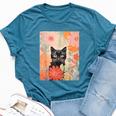 Black Cat And Flowers Cat Lover Cat Floral Cat Bella Canvas T-shirt Heather Deep Teal
