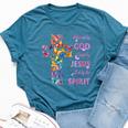 Blessed By God Loved By Jesus Butterfly Cross Bella Canvas T-shirt Heather Deep Teal