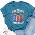 Day Drunk For America Patriotic Stars & Stripes Beer Cans Bella Canvas T-shirt Heather Deep Teal