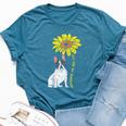 French Bulldog Sunflower Sunshine Frenchie Dog Women Bella Canvas T-shirt Heather Deep Teal