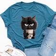 Angry Black Cat Drinking Coffee Loves Coffee Pet Bella Canvas T-shirt Heather Deep Teal