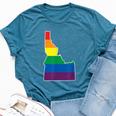 Gay Pride Flag Idaho State Map Rainbow Stripes Bella Canvas T-shirt Heather Deep Teal