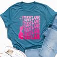 Girl Retro Taylor First Name Personalized Groovy 80'S Pink Bella Canvas T-shirt Heather Deep Teal