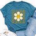 Happy Face Mama Groovy Daisy Flower Smiling Flower Bella Canvas T-shirt Heather Deep Teal