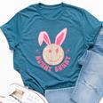 Hunny Bunny Retro Groovy Easter Leopard Smile Face Rabbit Bella Canvas T-shirt Heather Deep Teal